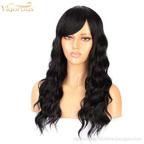 Vigorous Long Fashion Lose Wave Extensions Hair Wholesale Premium Heat Resistant Cheap Synthetic Fiber Wigs with Bangs Cosplay